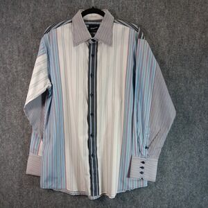Mecca Shirt Mens Large Multicolor Striped Roll Tab Sleeve Button Up Streetwear